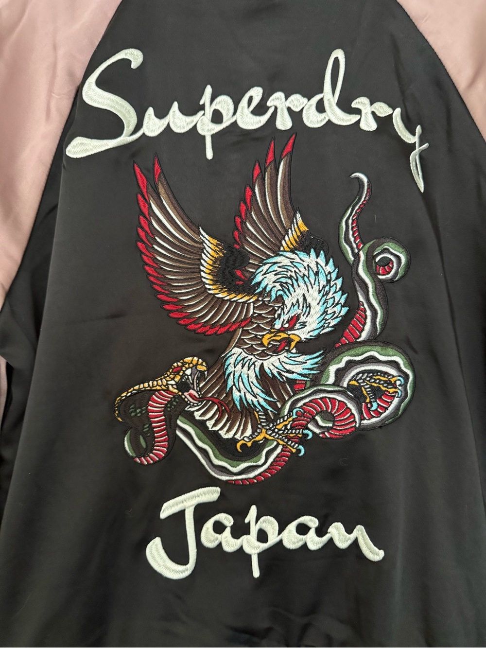 ✨RARE NWT Superdry Sukajan Embroidered Bomber Jacket Eagle Snake Satin Pink✨